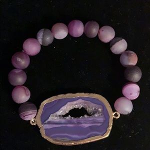 Purple and Gold Agate Slice Stretch Bracelet